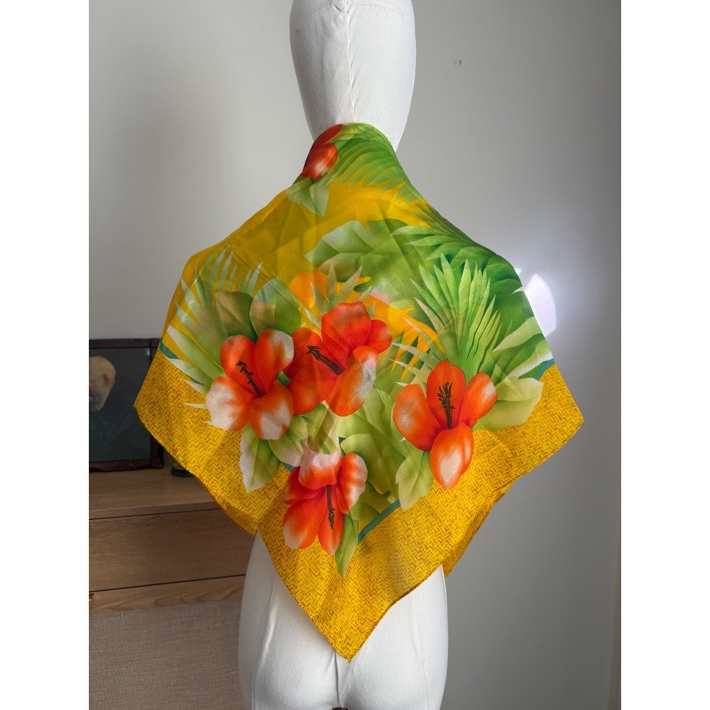 CC Courtenay Hibiscus‎ Silk Scarf  Hawaiian | Yellow Red Green | 31" Square